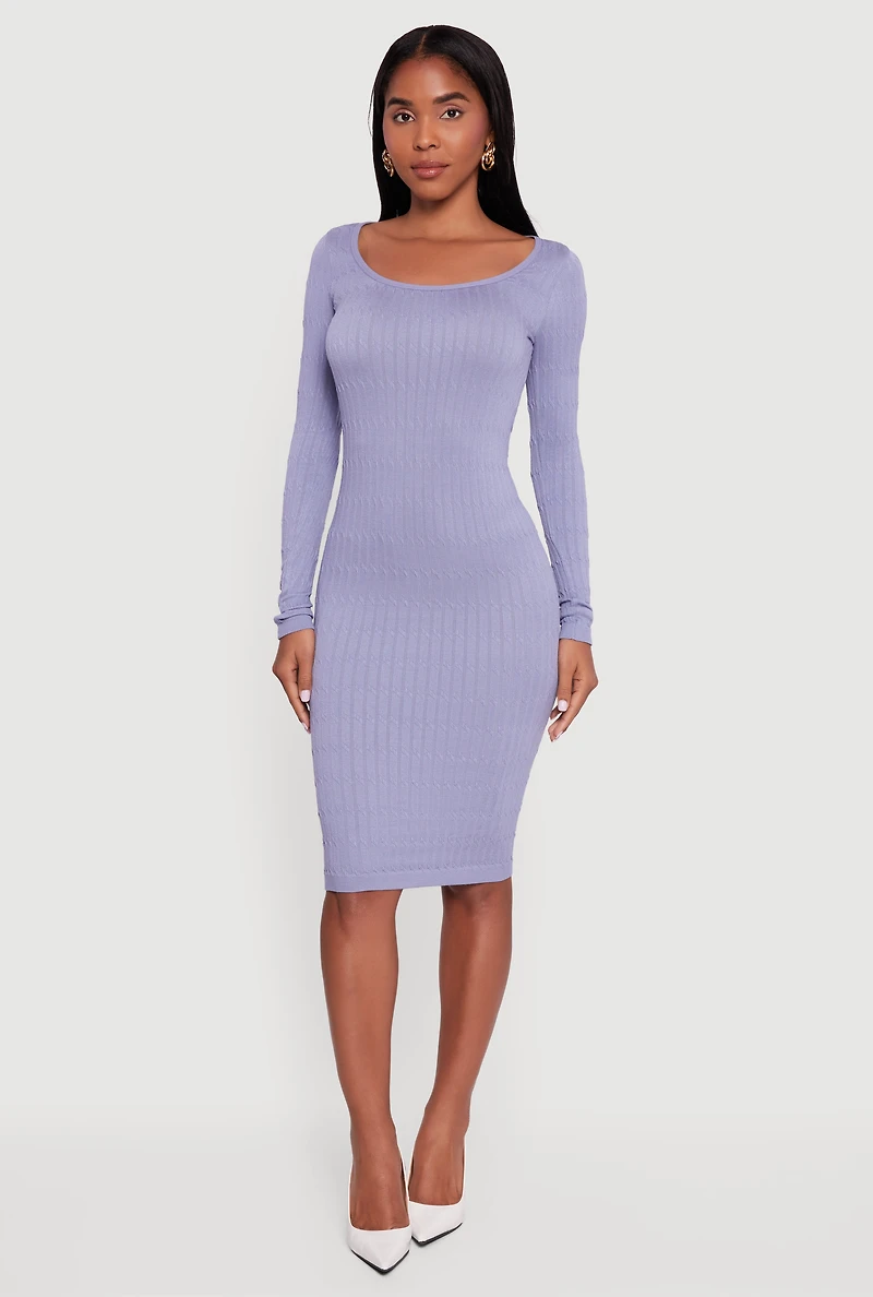 Womens Long Sleeve Scoop Neck Midi Sweater Dress, ,
