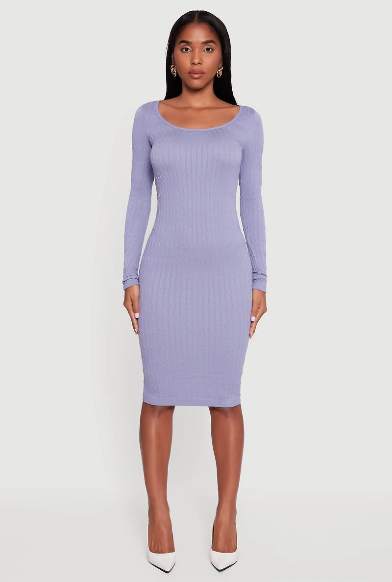 Womens Long Sleeve Scoop Neck Midi Sweater Dress, ,