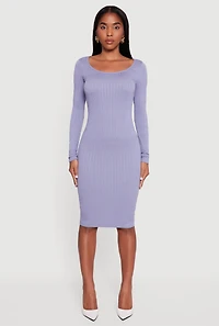 Womens Long Sleeve Scoop Neck Midi Sweater Dress, ,