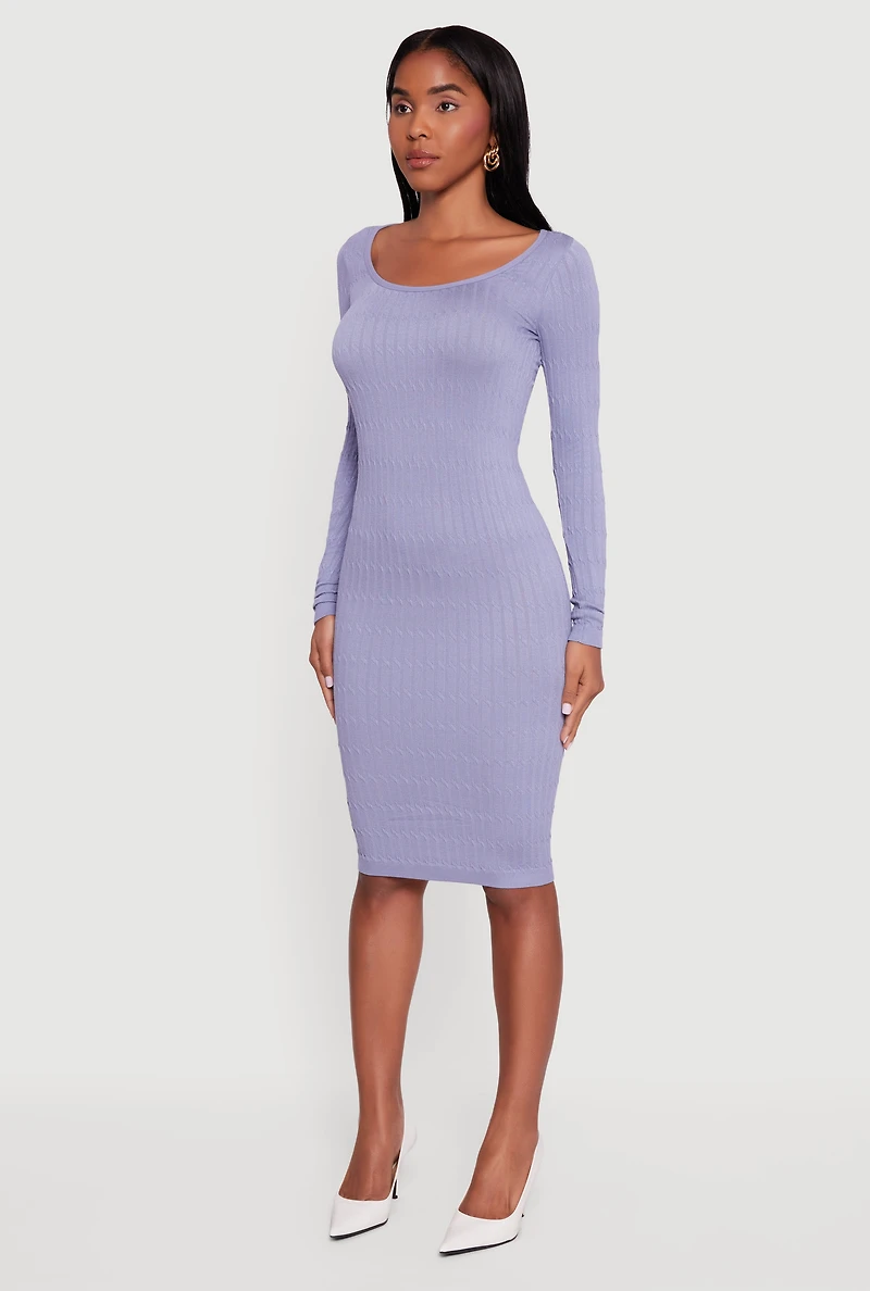 Womens Long Sleeve Scoop Neck Midi Sweater Dress, ,