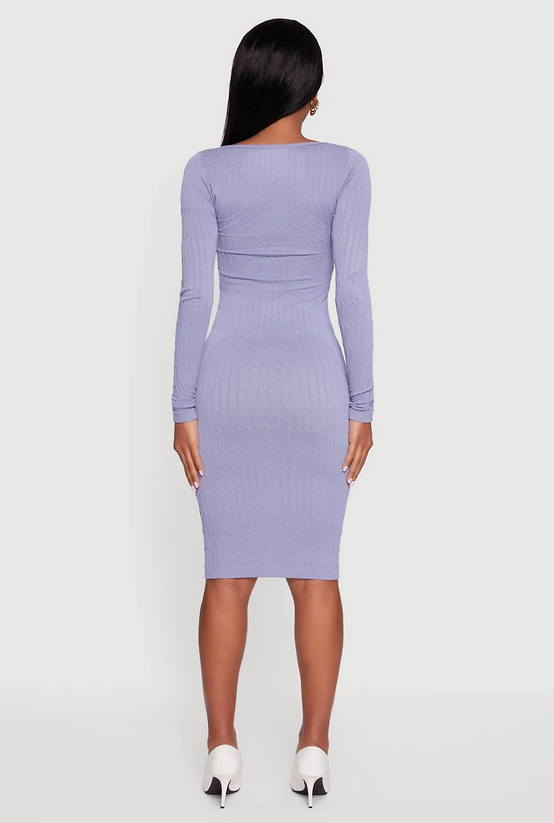 Womens Long Sleeve Scoop Neck Midi Sweater Dress, ,