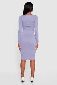 Womens Long Sleeve Scoop Neck Midi Sweater Dress, ,