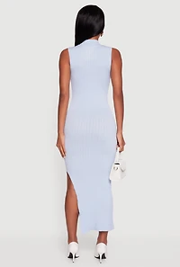 Womens Side Slit Sleeveless Mock Neck Sweater Dress, L