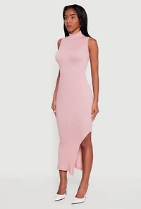 Side Slit Sleeveless Mock Neck Sweater Dress