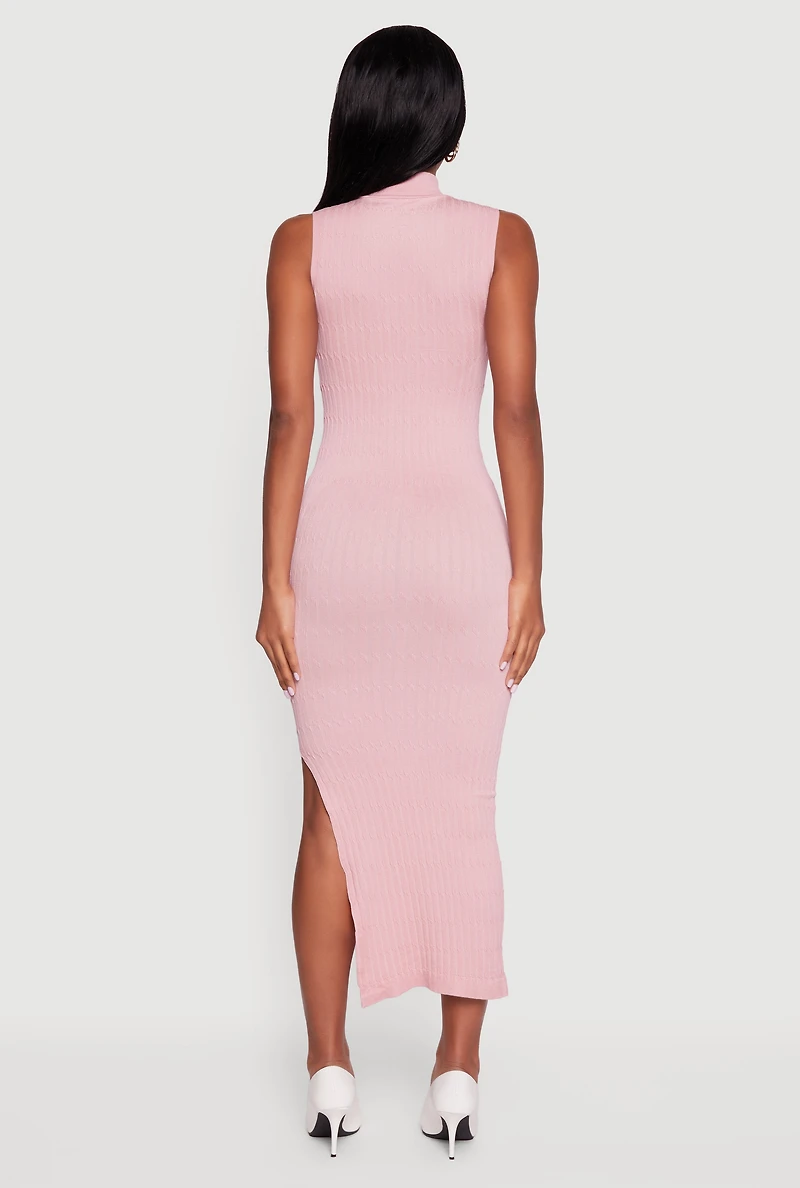 Side Slit Sleeveless Mock Neck Sweater Dress