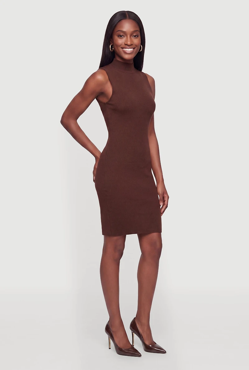 Mock Neck Sleeveless Sweater Dress