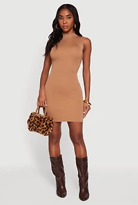 Womens Mock Neck Sleeveless Sweater Dress, S