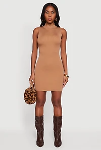 Womens Mock Neck Sleeveless Sweater Dress, S