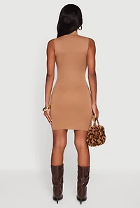 Womens Mock Neck Sleeveless Sweater Dress, S