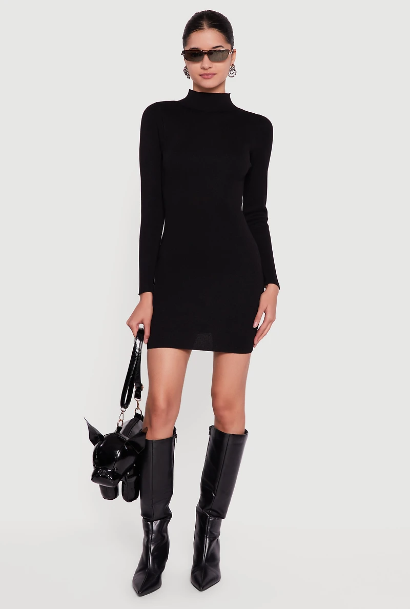 Long Sleeve Mock Neck Mini Sweater Dress