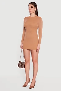 Long Sleeve Mock Neck Mini Sweater Dress