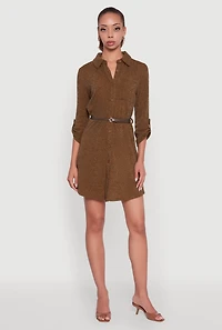 Marled Brushed Rib Knit Shirt Dress with Belt