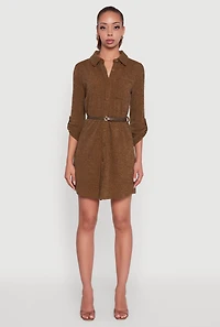 Marled Brushed Rib Knit Shirt Dress with Belt