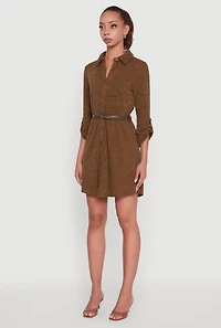Marled Brushed Rib Knit Shirt Dress with Belt
