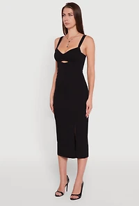 Womens Padded Cups V Neck Midi Dress with Keyhole, Black,