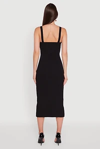 Womens Padded Cups V Neck Midi Dress with Keyhole, Black,