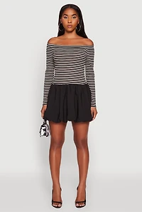 Womens Striped Off The Shoulder Long Sleeve Bubble Hem Dress, Multi, Size S
