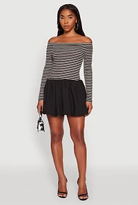 Womens Striped Off The Shoulder Long Sleeve Bubble Hem Dress, Multi,