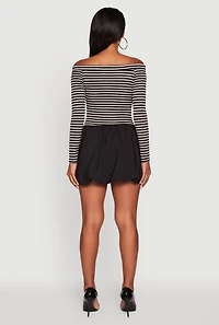 Womens Striped Off The Shoulder Long Sleeve Bubble Hem Dress, Multi, Size S