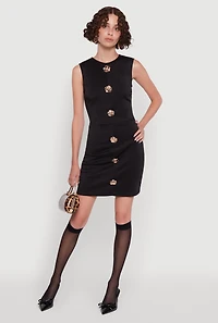 Womens Metallic Rose Detail Mini Sheath Dress, Black, Size XL