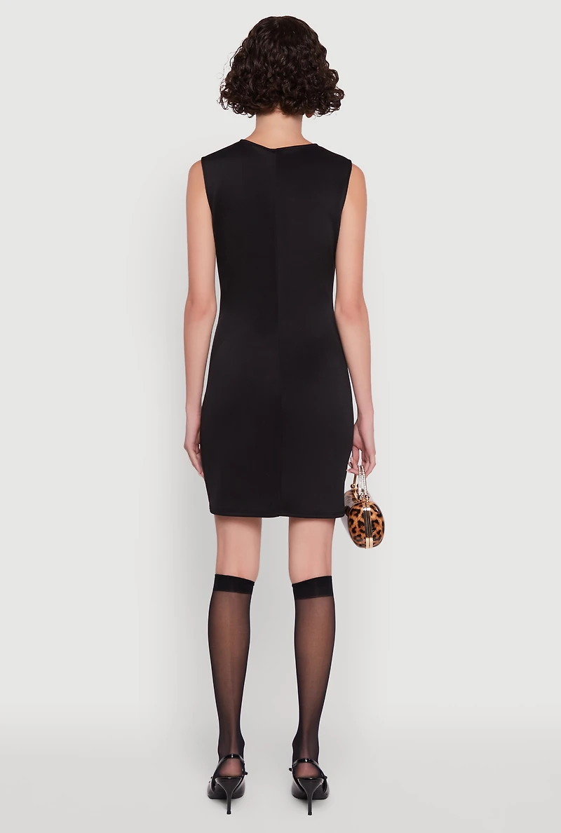 Womens Metallic Rose Detail Mini Sheath Dress, Black, Size XL