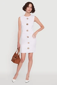 Womens Metallic Rose Detail Mini Sheath Dress, White, Size S