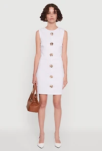 Womens Metallic Rose Detail Mini Sheath Dress, White, Size S