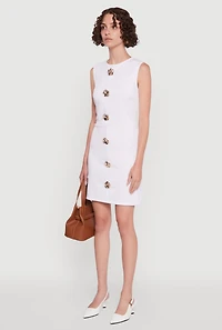Womens Metallic Rose Detail Mini Sheath Dress, White, Size S