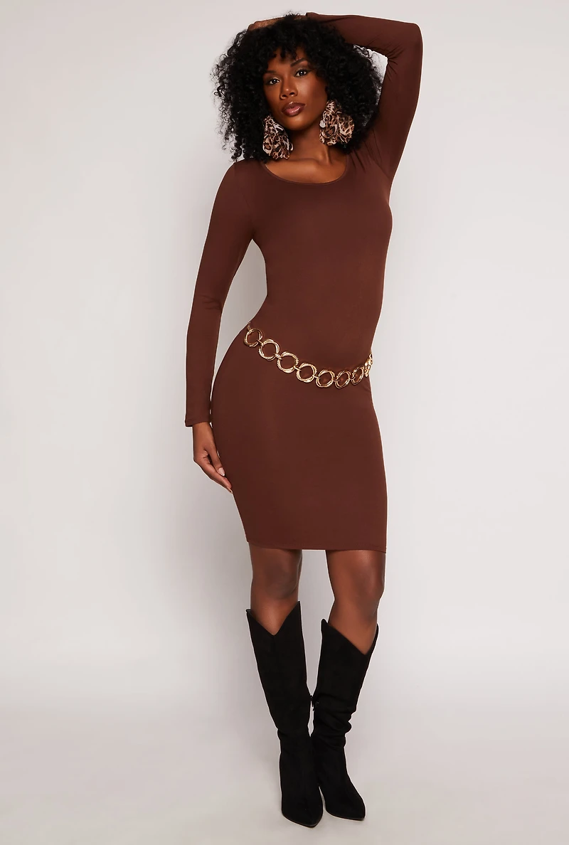 Long Sleeve Scoop Neck Midi Dress