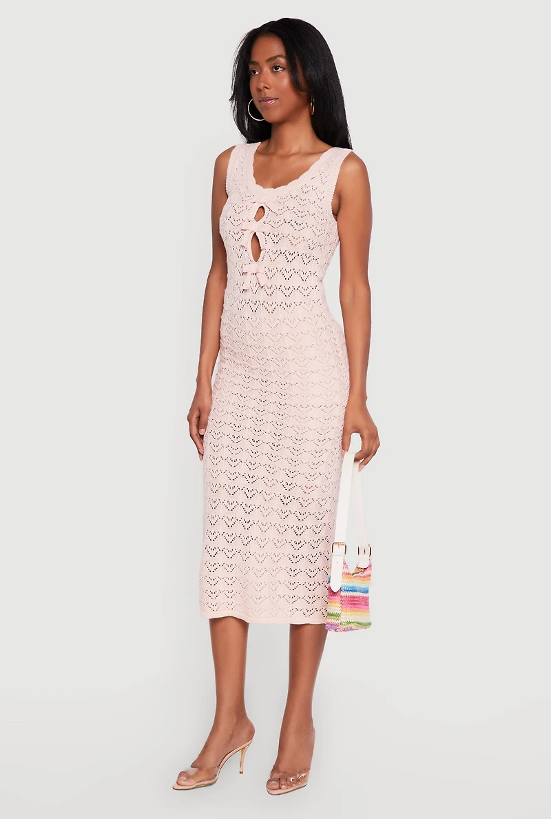 Sleeveless Crochet Midi Dress with Bows