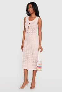 Sleeveless Crochet Midi Dress with Bows