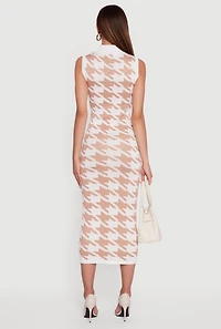 Houndstooth Sleeveless Mock Neck Midi Sweater Dress