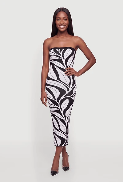 Leaf Print Sweater Midi Dress