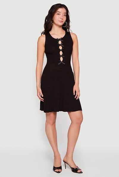 Keyhole Bow Detail Sleeveless Skater Dress