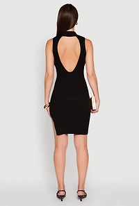 Trendy Ribbed Knit Sleeveless Collared Bodycon Dress