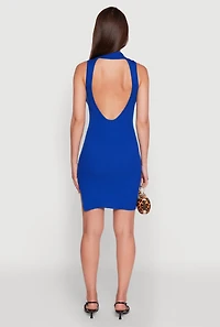 Womens Trendy Ribbed Knit Sleeveless Collared Bodycon Dress, Blue, Size XL