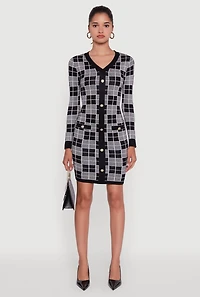 Checkered Plaid Long Sleeve Dress
