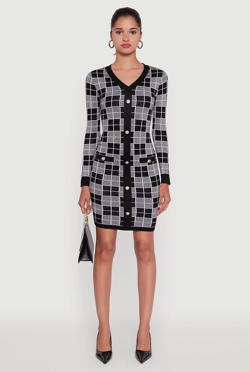 Checkered Plaid Long Sleeve Dress