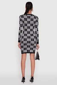 Checkered Plaid Long Sleeve Dress