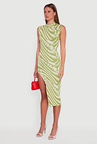 Womens Printed Side Slit Sleeveless Sweater Dress, Green, Size XL