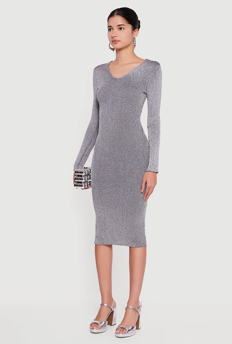 Lurex Tie Back Keyhole Long Sleeve Sweater Dress