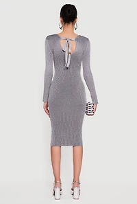 Lurex Tie Back Keyhole Long Sleeve Sweater Dress
