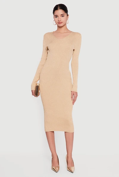 Lurex Tie Back Keyhole Long Sleeve Sweater Dress