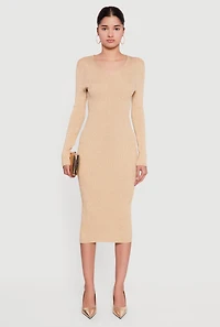 Womens Lurex Tie Back Keyhole Long Sleeve Sweater Dress,