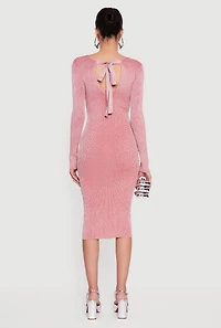 Lurex Tie Back Keyhole Long Sleeve Sweater Dress