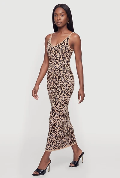 Leopard Print Knit Cami Maxi Dress