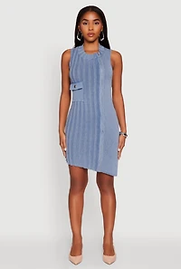Womens Trendy Sleeveless Mock Neck Zip Front Dress, Blue,