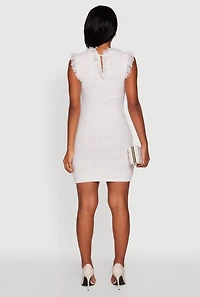 Lurex Tweed Frayed Keyhole Back Mini Dress