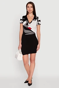 Womens Trendy Classic Fit Short Sleeve Dress with Face Print, Multi, Size M
