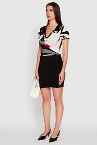 Womens Trendy Classic Fit Short Sleeve Dress with Face Print, Multi, Size XL